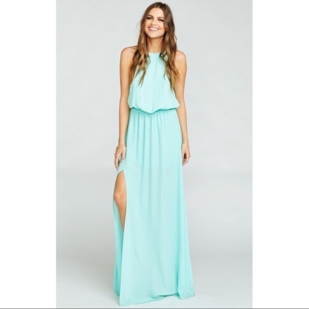 SMYM Heather Halter Dress in Sea Glass Crisp Large